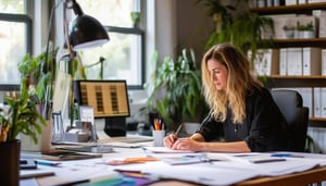 interior designer at work at desk